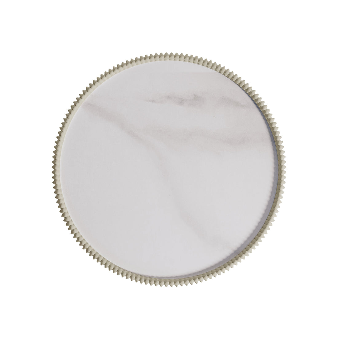 Glalie 47cm Sintered Stone Coffee Table in Cream White, featuring a smooth, round surface with a gear-like rim, embodying a modern, chic design ideal for contemporary spaces.