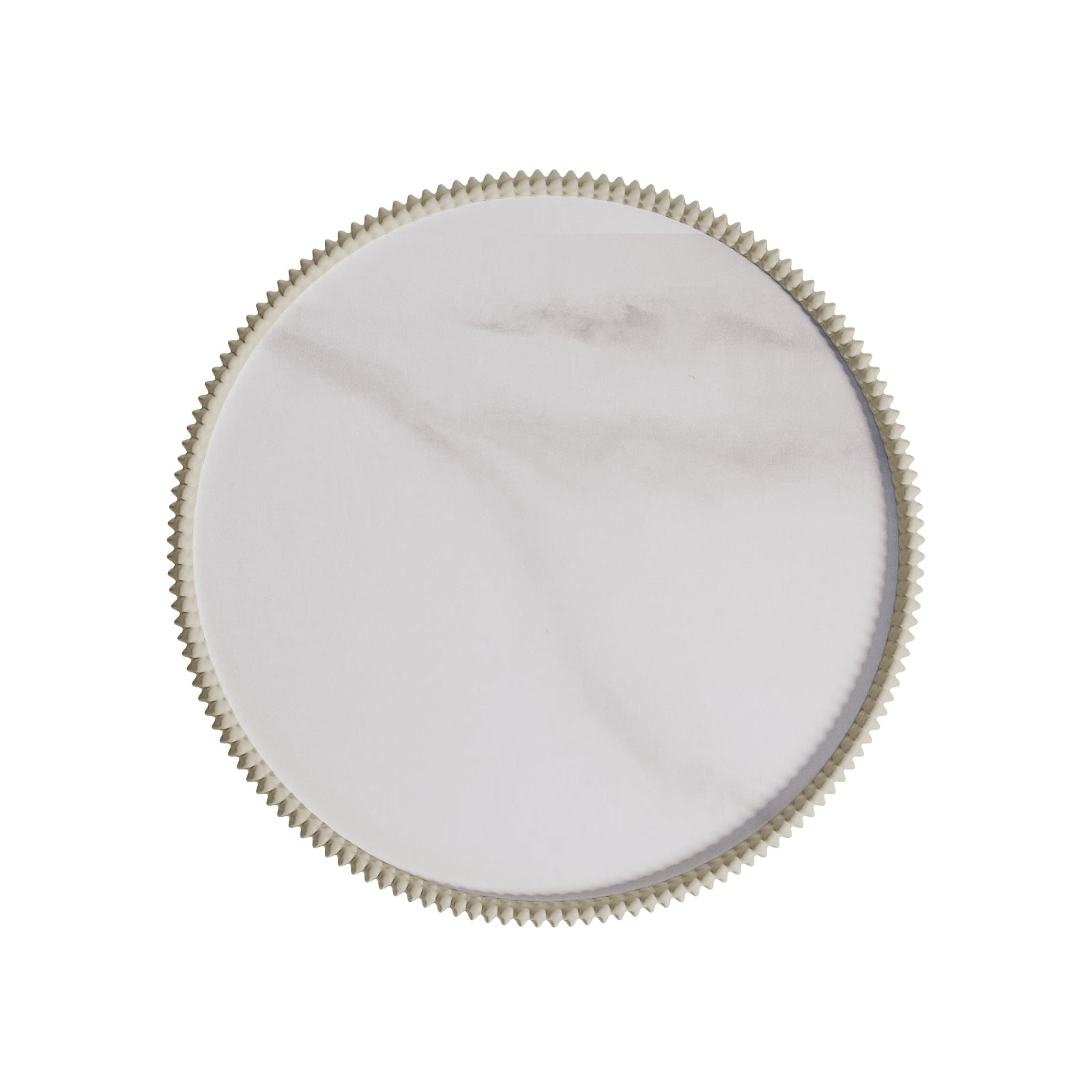 Glalie 47cm Sintered Stone Coffee Table in Cream White, featuring a smooth, round surface with a gear-like rim, embodying a modern, chic design ideal for contemporary spaces.