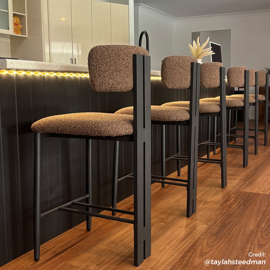 Haleo Curved Boucle Fabric Barstool in Rust Brown (Set of 2)