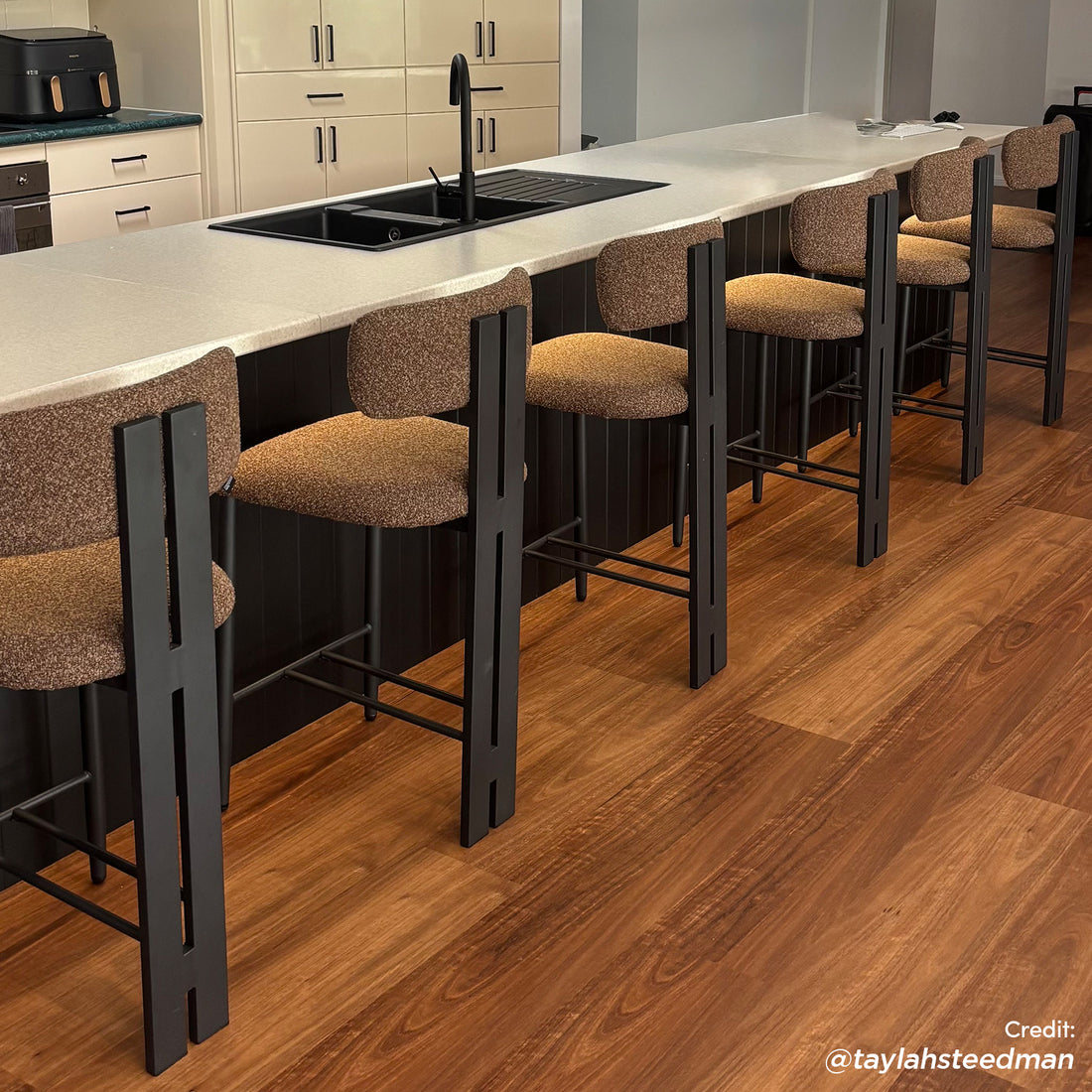 Haleo Curved Boucle Fabric Barstool in Rust Brown (Set of 2)