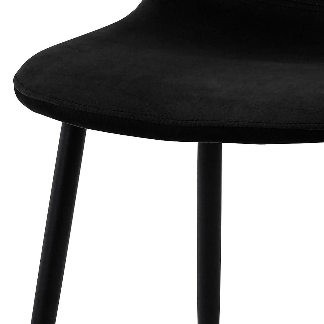 Close-up of the Halsa Velvet Fabric Classic Dining Chair Set of 4 - Black, featuring sleek black legs and plush velvet upholstery, emphasizing its elegant design and comfortable seating.
