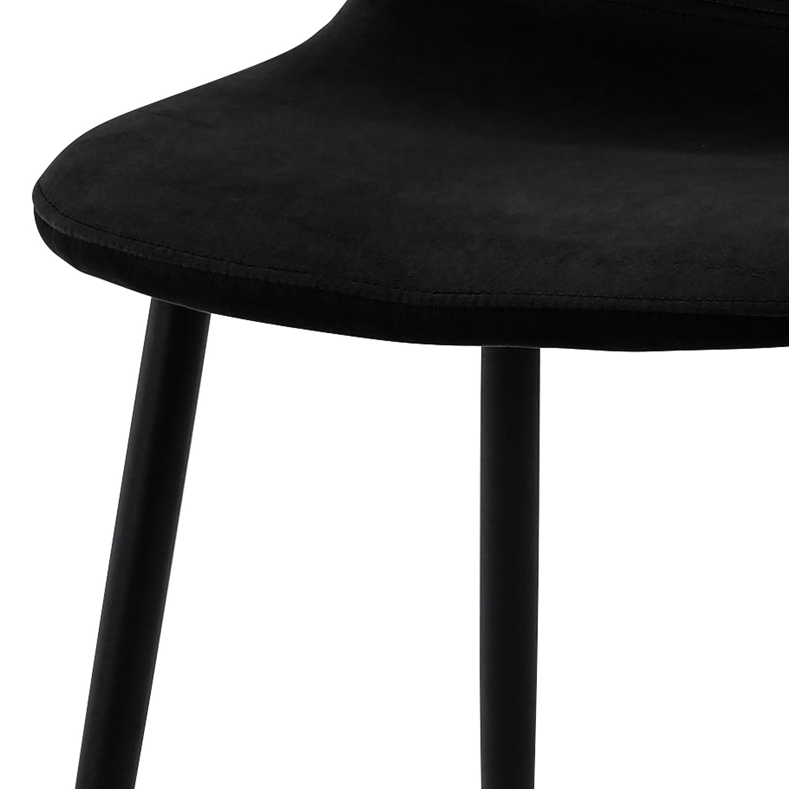 Close-up of the Halsa Velvet Fabric Classic Dining Chair Set of 4 - Black, featuring sleek black legs and plush velvet upholstery, emphasizing its elegant design and comfortable seating.