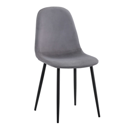 Halsa Velvet Fabric Classic Dining Chair Grey Marle Set of 4, featuring plush cushioned seats, sleek black metal legs, and luxurious velvet upholstery, perfect for modern and classic dining spaces.