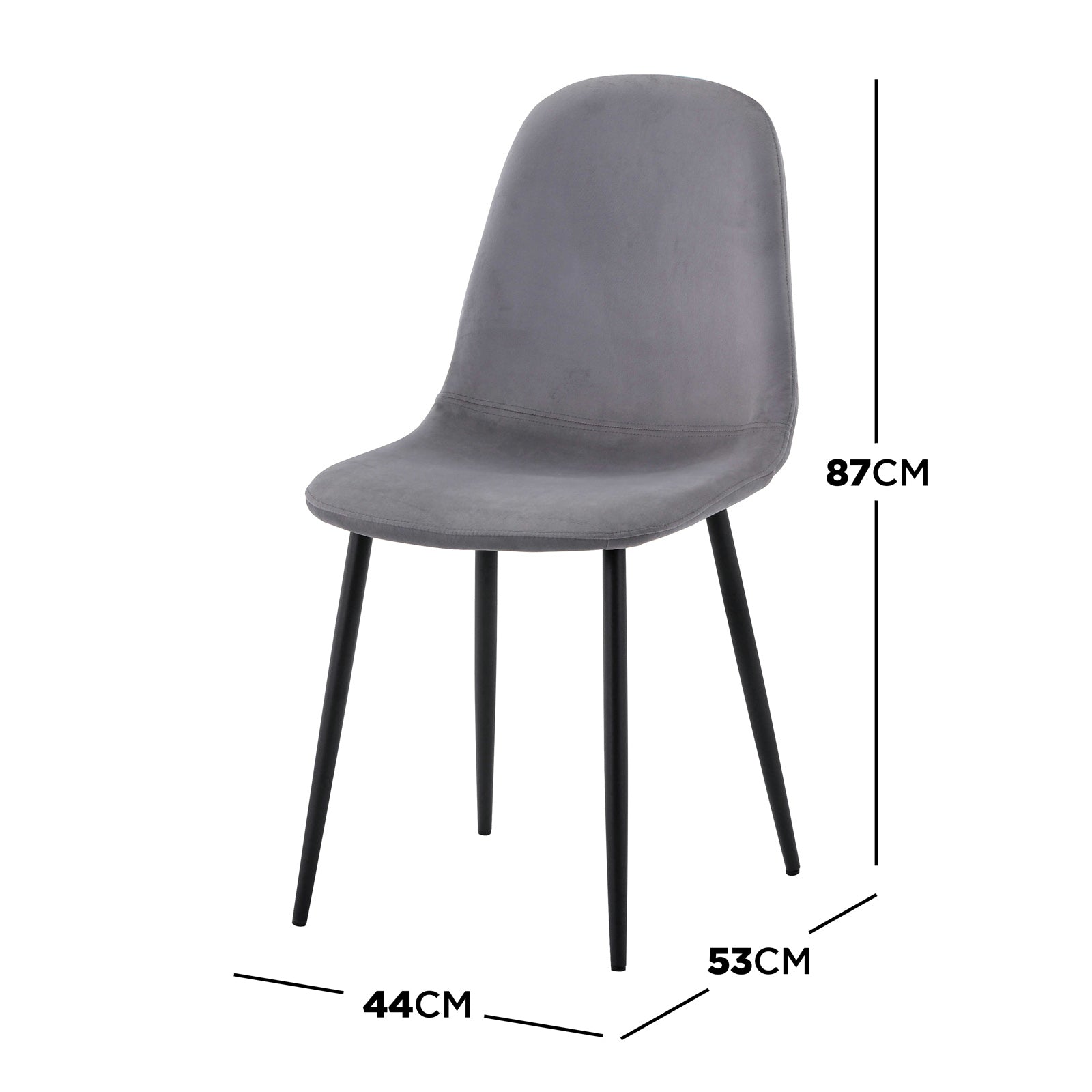 Halsa Velvet Fabric Classic Dining Chair Grey Marle Set of 4 features sleek black legs and plush grey upholstery, offering a modern yet classic look ideal for enhancing any dining space.