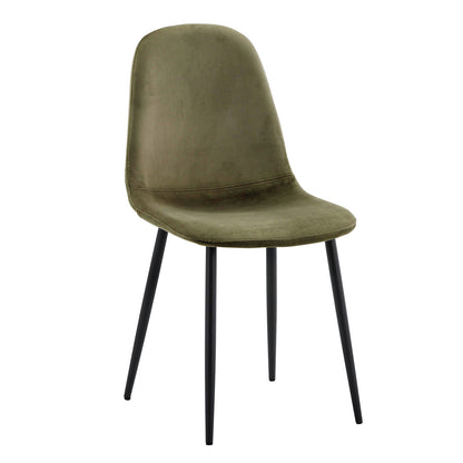 Set of four Halsa Velvet Fabric Classic Dining Chairs featuring a modern design with plush velvet upholstery and sturdy black legs, perfect for enhancing dining room elegance and comfort.