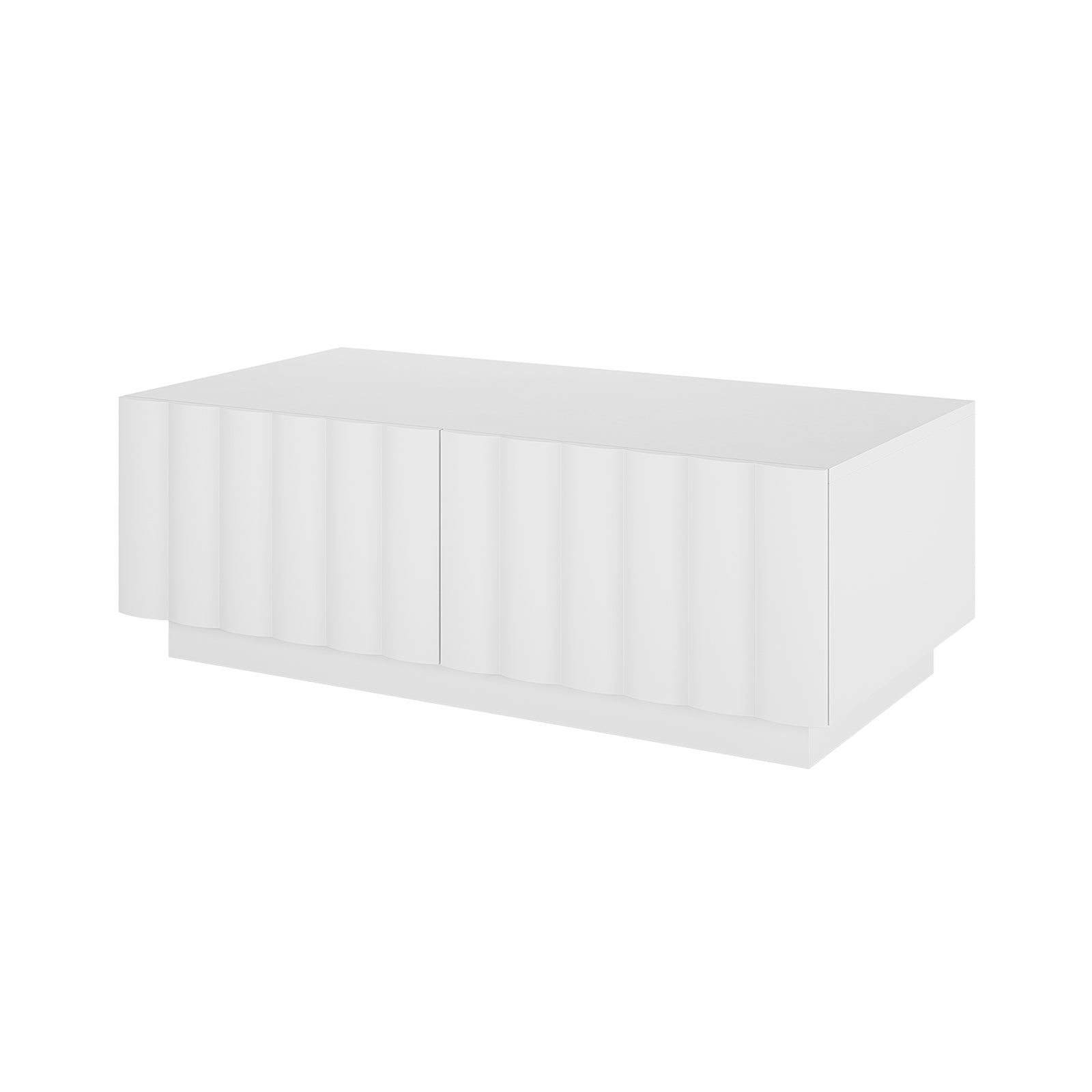 Hamish 120cm Coffee Table with Storage White, featuring a sleek wave design, black border, and practical handle, offering spacious top and two soft-close drawers for modern living room organization.