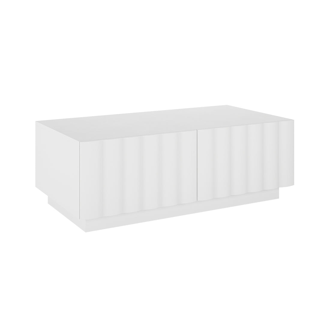 Hamish 120cm Coffee Table with Storage White, featuring a sleek wave design, large top, and two soft-close drawers, ideal for modern living rooms.