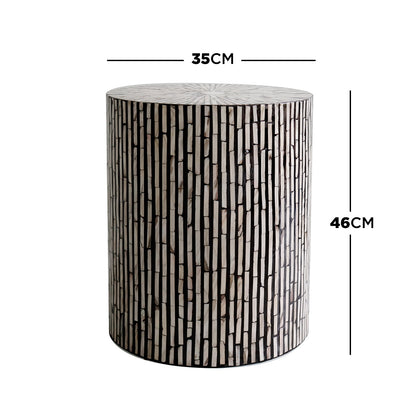 Ivo 35cm Mother of Pearl Inlay Side Table - Black with Mixed Ivory