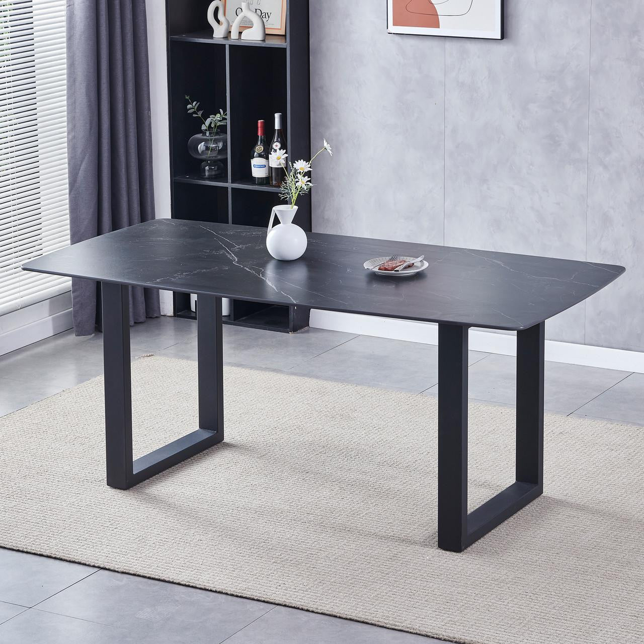Jade 180cm Ceramic Porcelain Dining Table - Black - Lifestyle