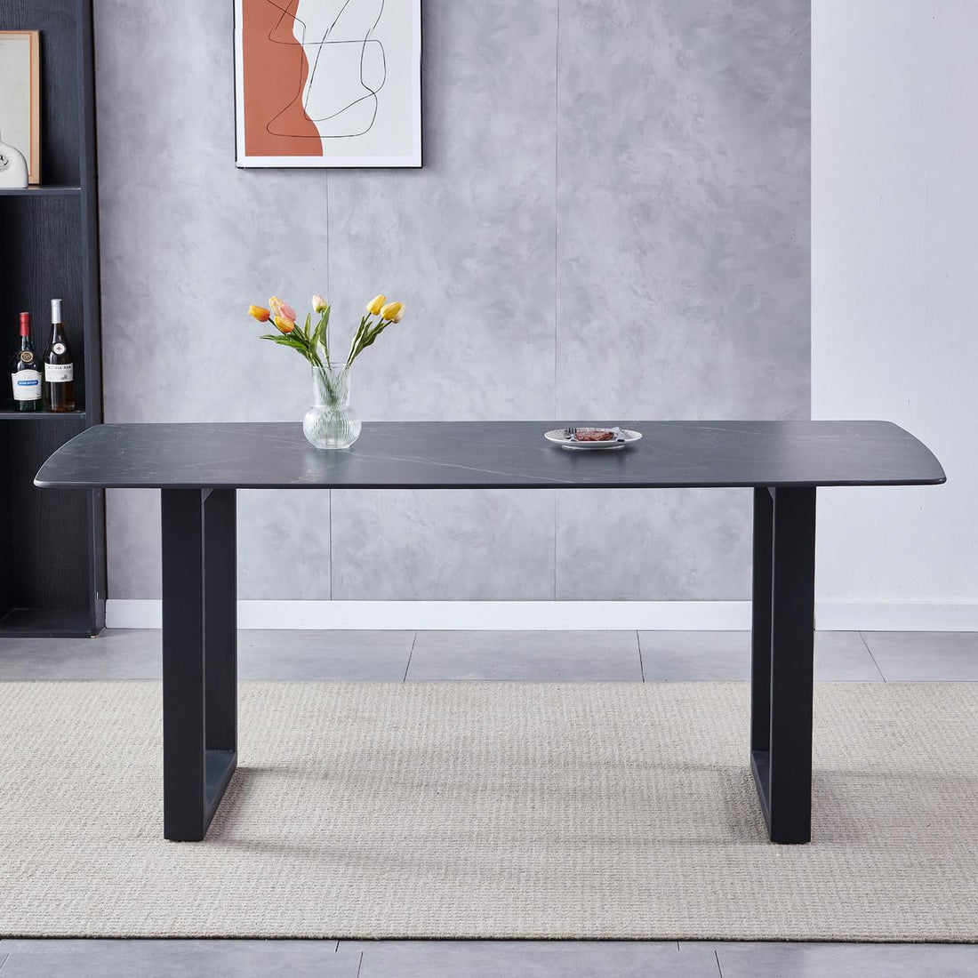 Jade 180cm Ceramic Porcelain Dining Table - Black - Lifestyle