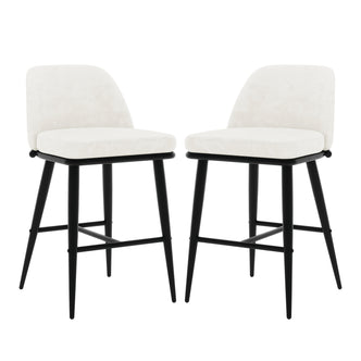 Jeremi Velvet Upholstered High-Back Bar Stool Set of 2 - Cream, featuring plush velvet upholstery, ergonomic high-back design, and sturdy powder-coated steel legs with anti-slip pads for stability. Ideal for kitchens and bars.