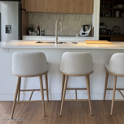 Jeremi High Back Linen Bar Stool Set of 2 in Wheat Oak