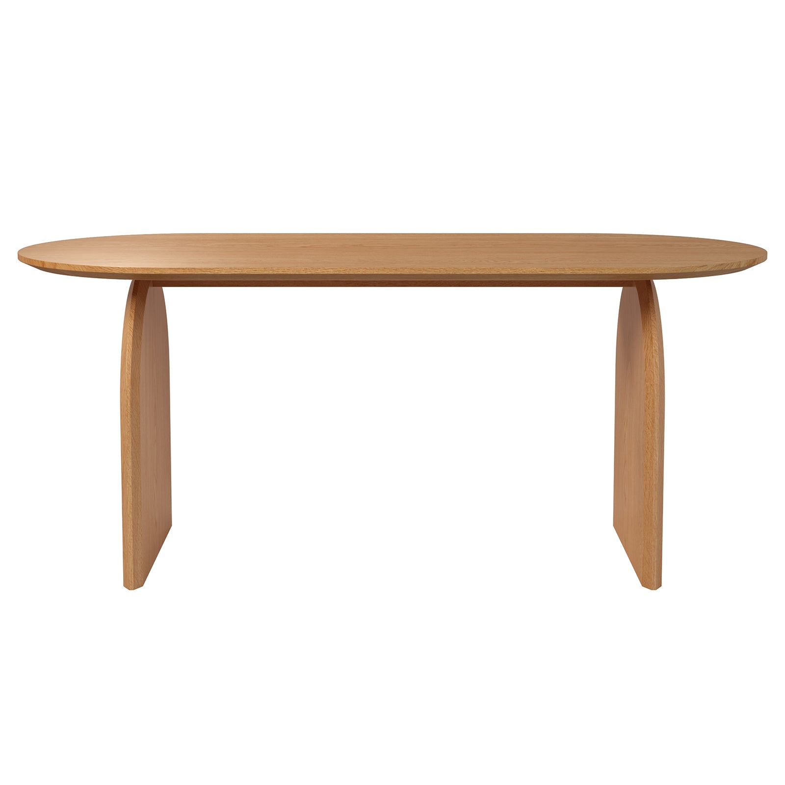 Jillian 180cm Solid Oak Oval Dining Table features a natural wood surface with unique grain patterns and sturdy arched metal legs, showcasing a blend of elegance and durability for dining spaces.