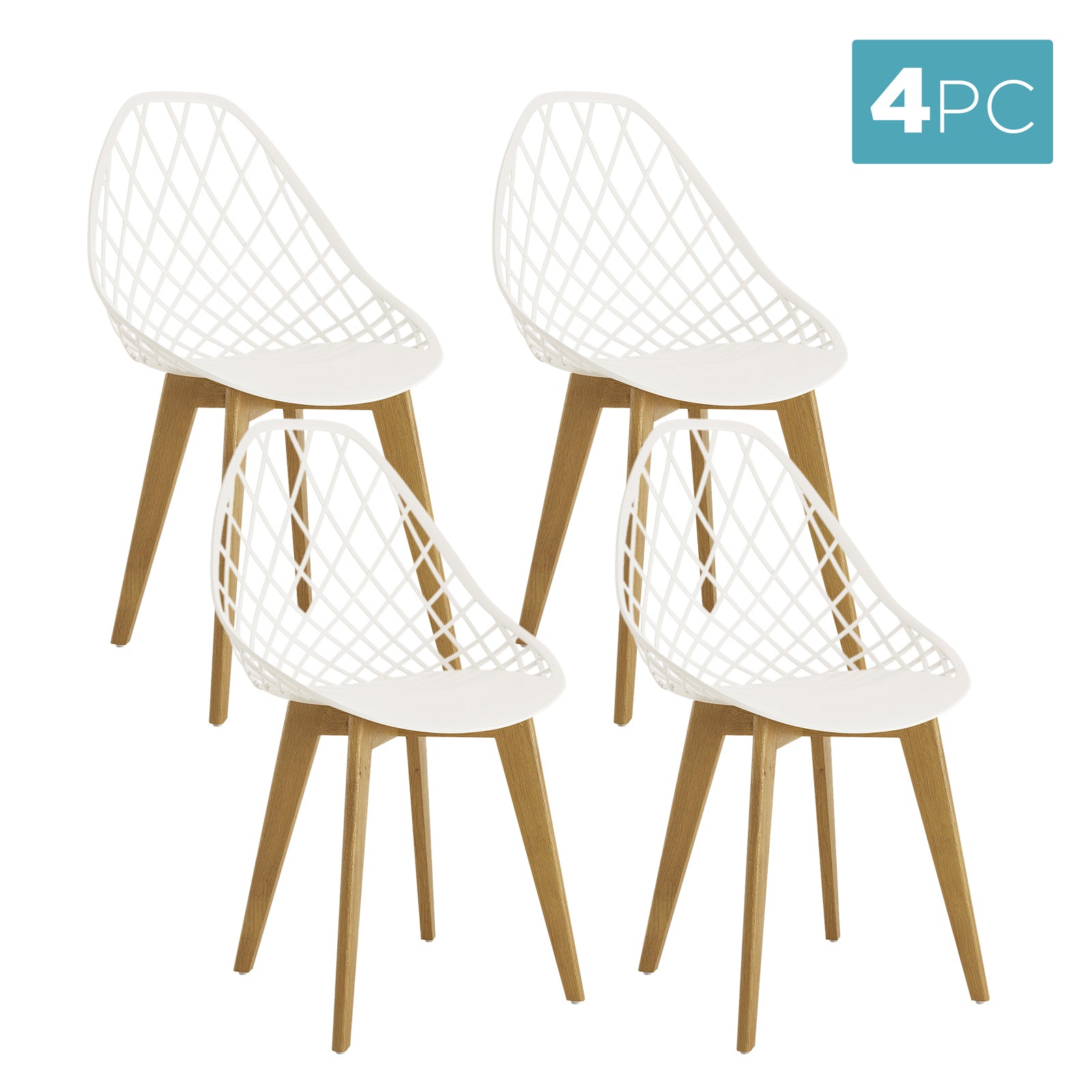 Jonah Beech Wood Dining Chair (Set of 4) – Cream White; features sleek design with polypropylene seats and sturdy beech wood legs, showcasing a minimalist, ergonomic style ideal for modern dining spaces.