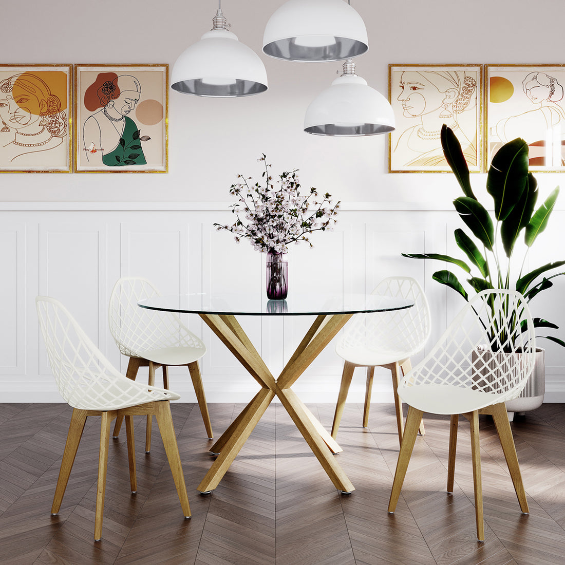 Jonah Beech Wood Dining Chair (Set of 4) – Cream White features a sleek design with curved backrests and sturdy beech wood legs, perfect for modern dining spaces.
