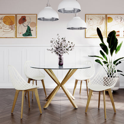 Jonah Beech Wood Dining Chair (Set of 4) – Cream White features a sleek design with curved backrests and sturdy beech wood legs, perfect for modern dining spaces.