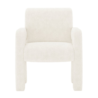 Julie Boucle Upholstered Accent Chair Cream White, showcasing soft boucle fabric and plush foam padding, offering a chic and modern design, perfect for adding comfort and elegance to any room.