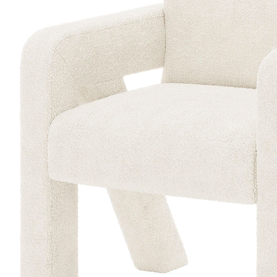Julie Boucle Upholstered Accent Chair Cream White, featuring soft boucle fabric with thick sponge padding, showcases a modern design. The chair's engineered wood structure provides stability, perfect for various room settings.