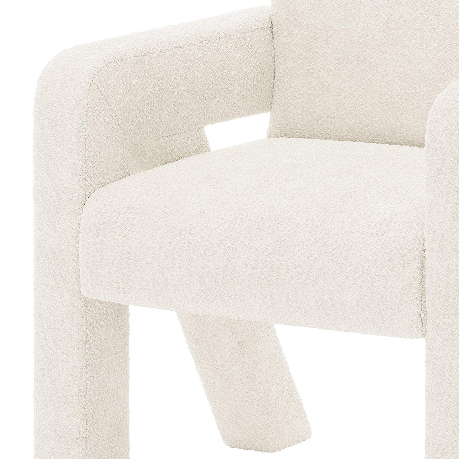 Julie Boucle Upholstered Accent Chair Cream White, featuring soft boucle fabric with thick sponge padding, showcases a modern design. The chair's engineered wood structure provides stability, perfect for various room settings.