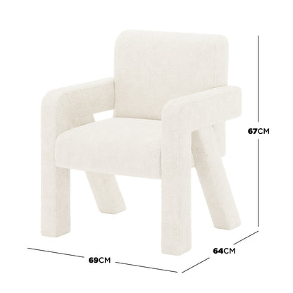 Julie Boucle Upholstered Accent Chair Cream White, featuring soft boucle fabric, plush padding, and armrests, providing modern style and comfort, perfect for any room's décor.