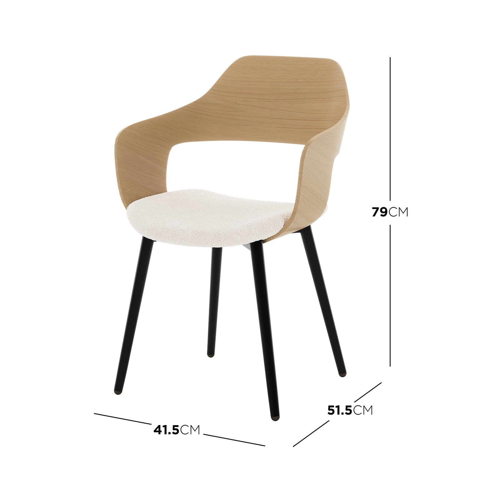 Kaylani & Winfield 5-Piece Wooden Dining Set featuring a round table and cream white boucle chairs, showcasing rustic oak finish and modern design elements for a cozy dining experience.