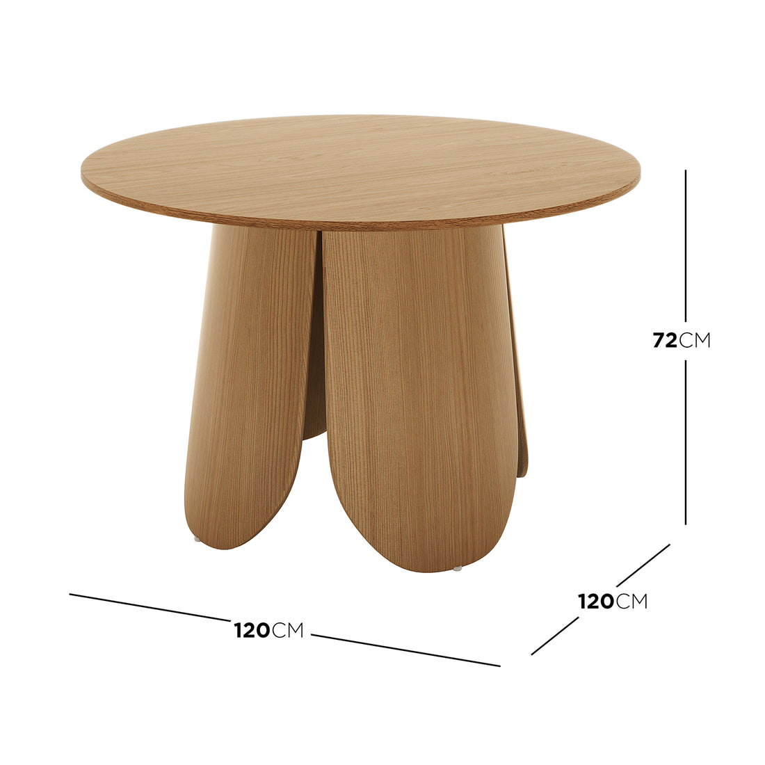 Kaylani & Winfield 5-Piece Wooden Dining Set featuring a round wooden table with four legs and cream white boucle chairs, showcasing a blend of rustic and modern design elements.