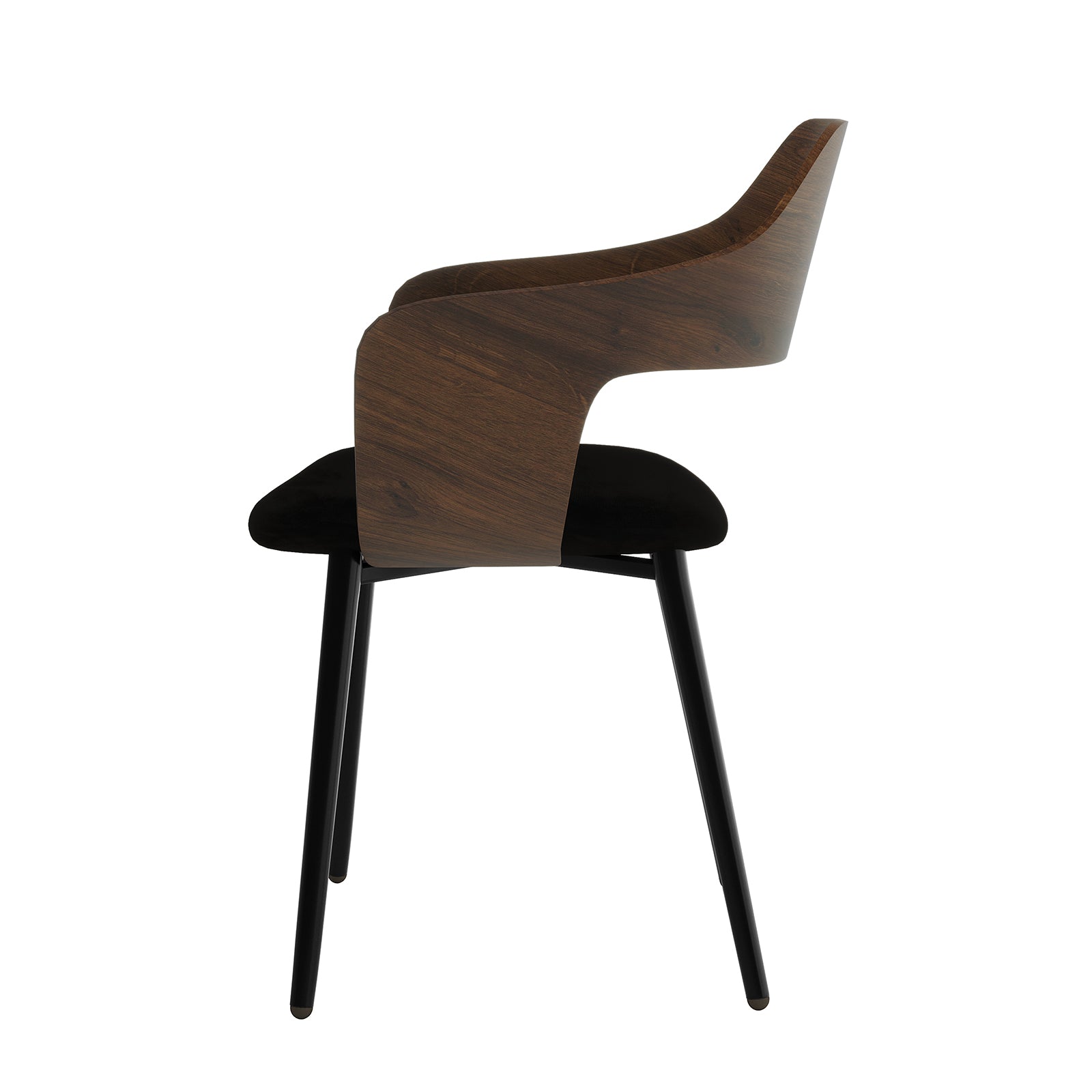 Kaylani & Winfield 5-Piece Wooden Dining Set features a close-up of a wooden chair with velvet upholstery, showcasing the rich texture and elegant design of the dining furniture.