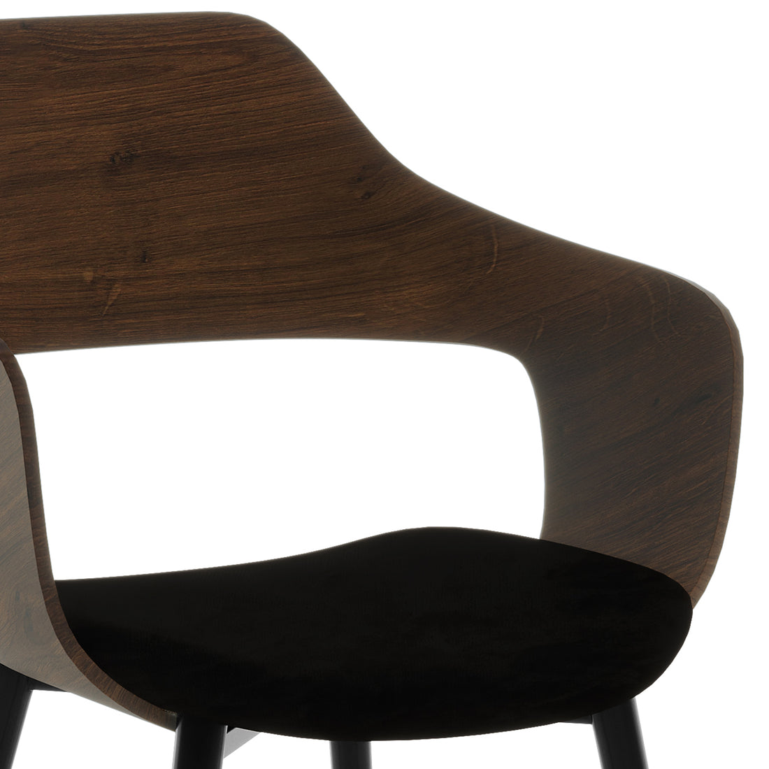 Close-up of the Kaylani & Winfield 5-Piece Wooden Dining Set, highlighting the chair's plush velvet armrest and the elegant wooden details, showcasing modern elegance and craftsmanship.