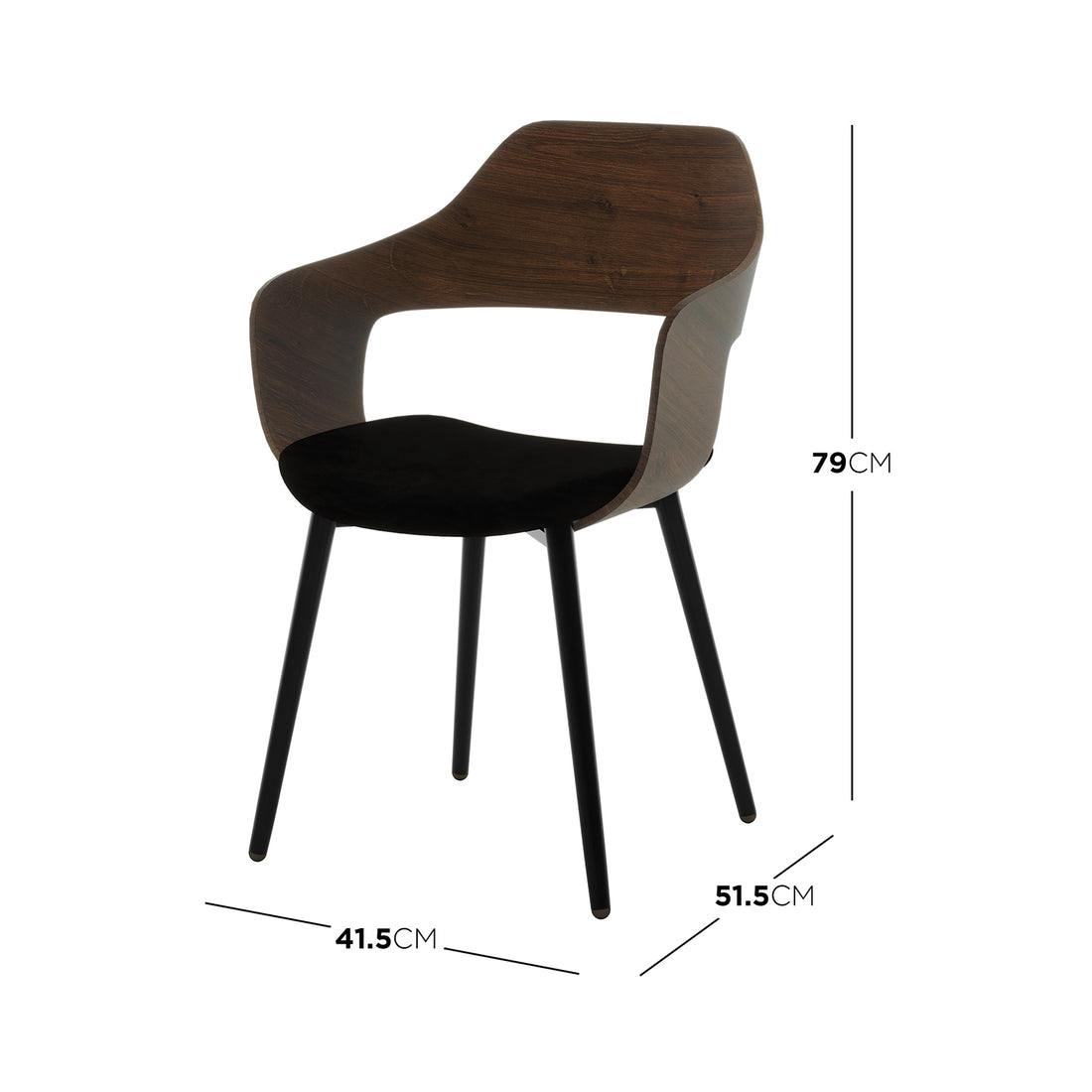 Close-up of Winfield Velvet Dining Chair with black cushion, part of the Kaylani & Winfield 5-Piece Wooden Dining Set, showcasing its sleek design and modern elegance.