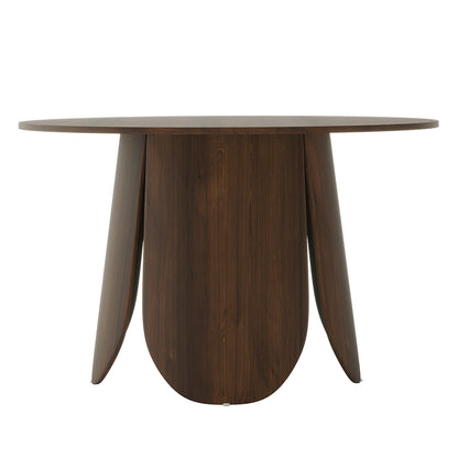 Kaylani & Winfield 5-Piece Wooden Dining Set; features a round veneer table with engineered wood finish and sleek velvet chairs, all showcasing modern elegance and stability.