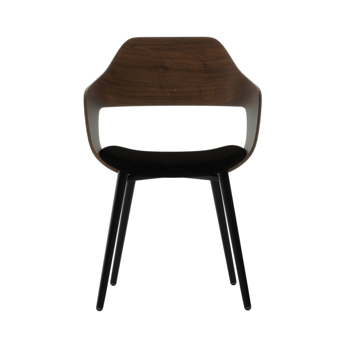 Kaylani & Winfield 5-Piece Wooden Dining Set featuring a round wooden table and velvet-upholstered chairs on a wooden floor, showcasing modern elegance and sturdy construction.