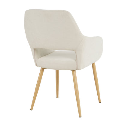 Keith Fabric Dining Chair Set of 2 in Light Beige, featuring cream upholstered seats with flared arm panels, supported by slender, tapered wooden legs in a light oak finish.