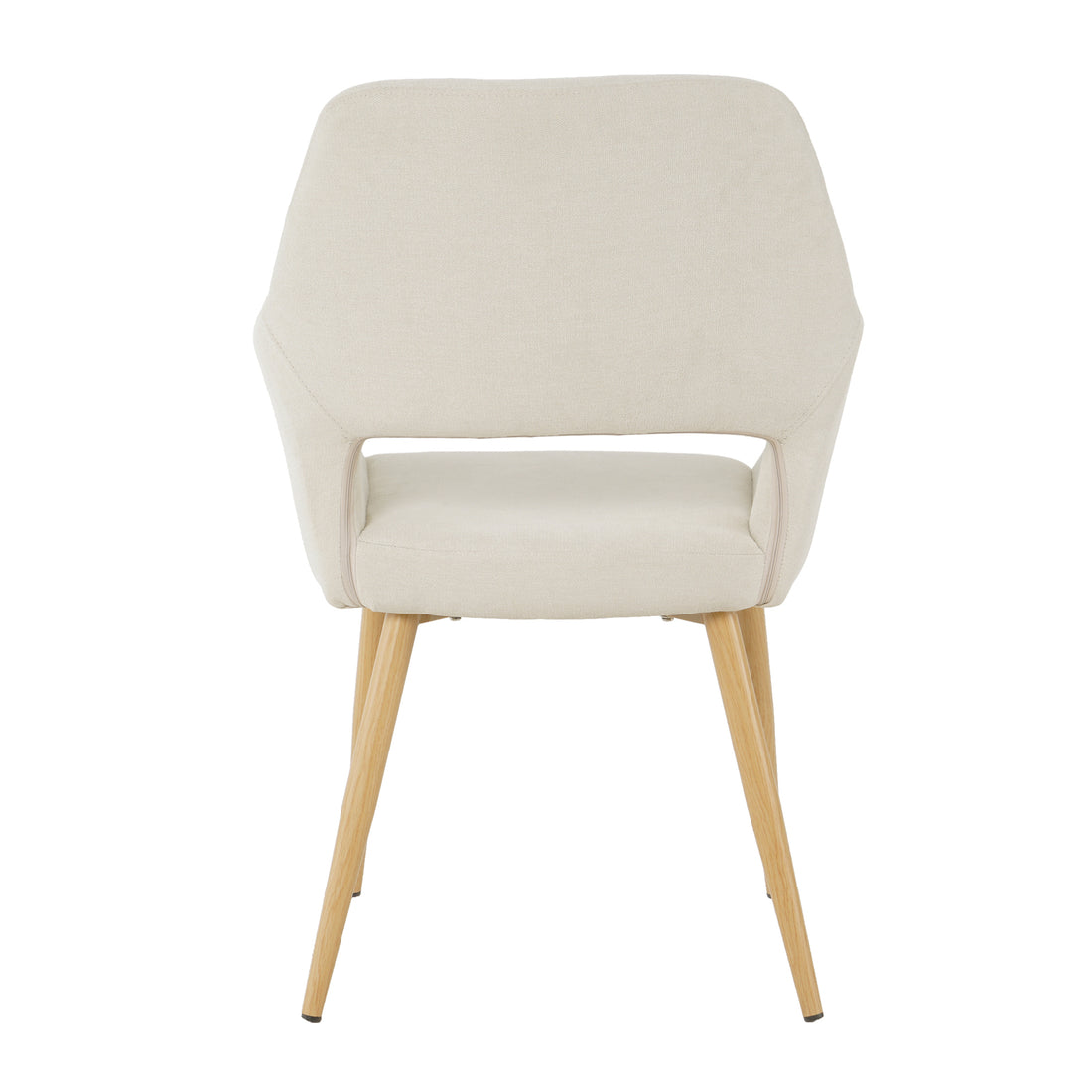 Keith Fabric Dining Chair Set of 2 in Light Beige, featuring a cream-colored upholstered seat with a lower-back cut-out, supported by slender light-wood-finished legs for a modern and stylish look.