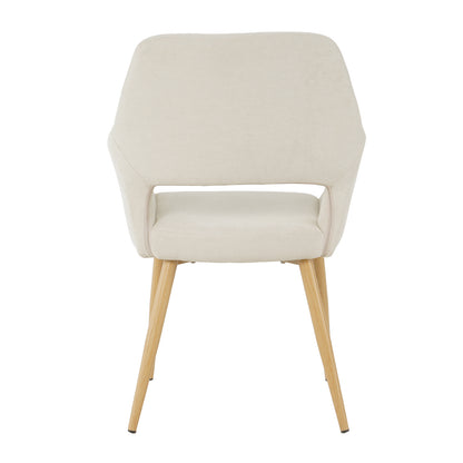 Keith Fabric Dining Chair Set of 2 in Light Beige, featuring a cream-colored upholstered seat with a lower-back cut-out, supported by slender light-wood-finished legs for a modern and stylish look.