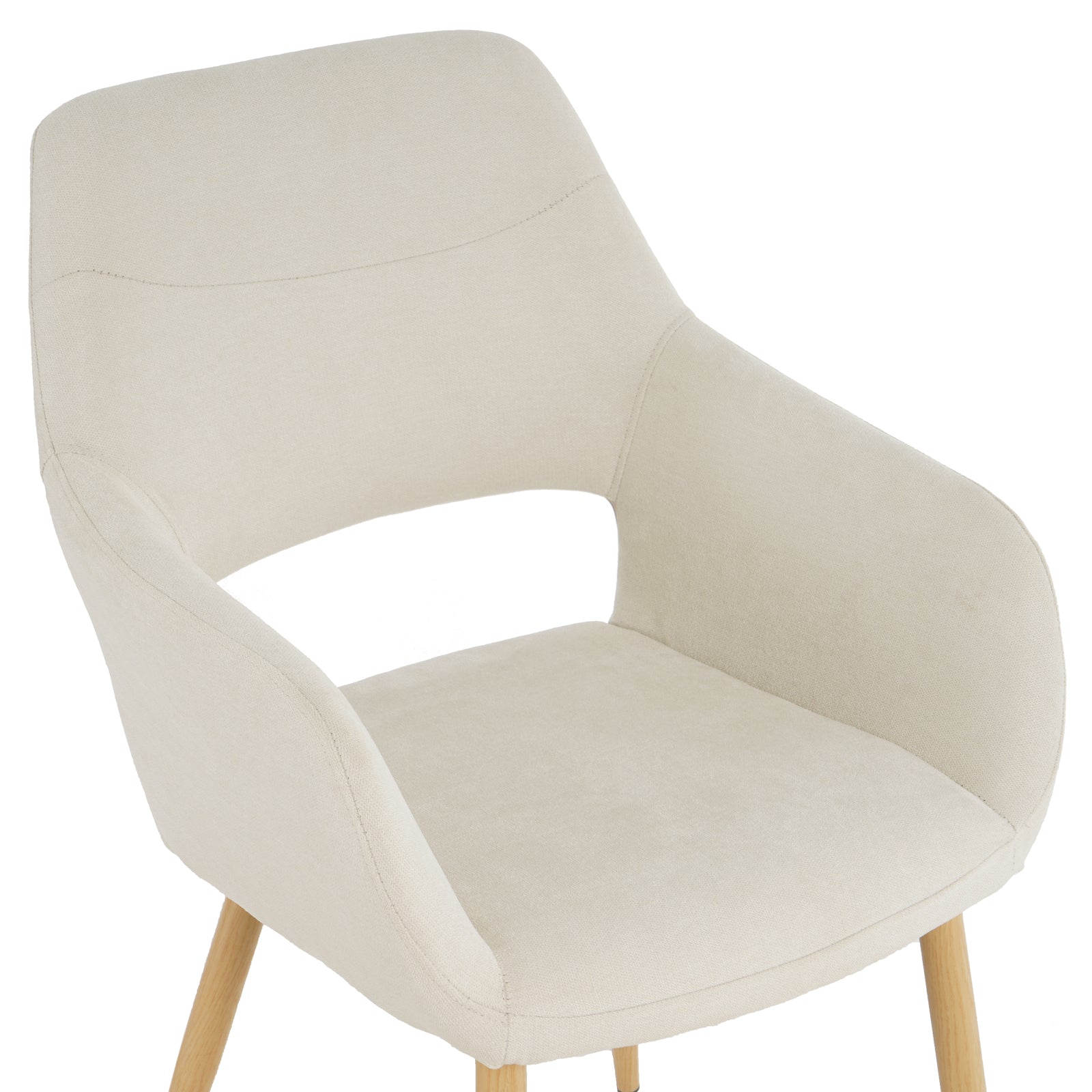 The Keith Fabric Dining Chair Light Beige Set of 2 features white seating with wooden legs, showcasing modern design and comfort, perfect for enhancing any dining area.