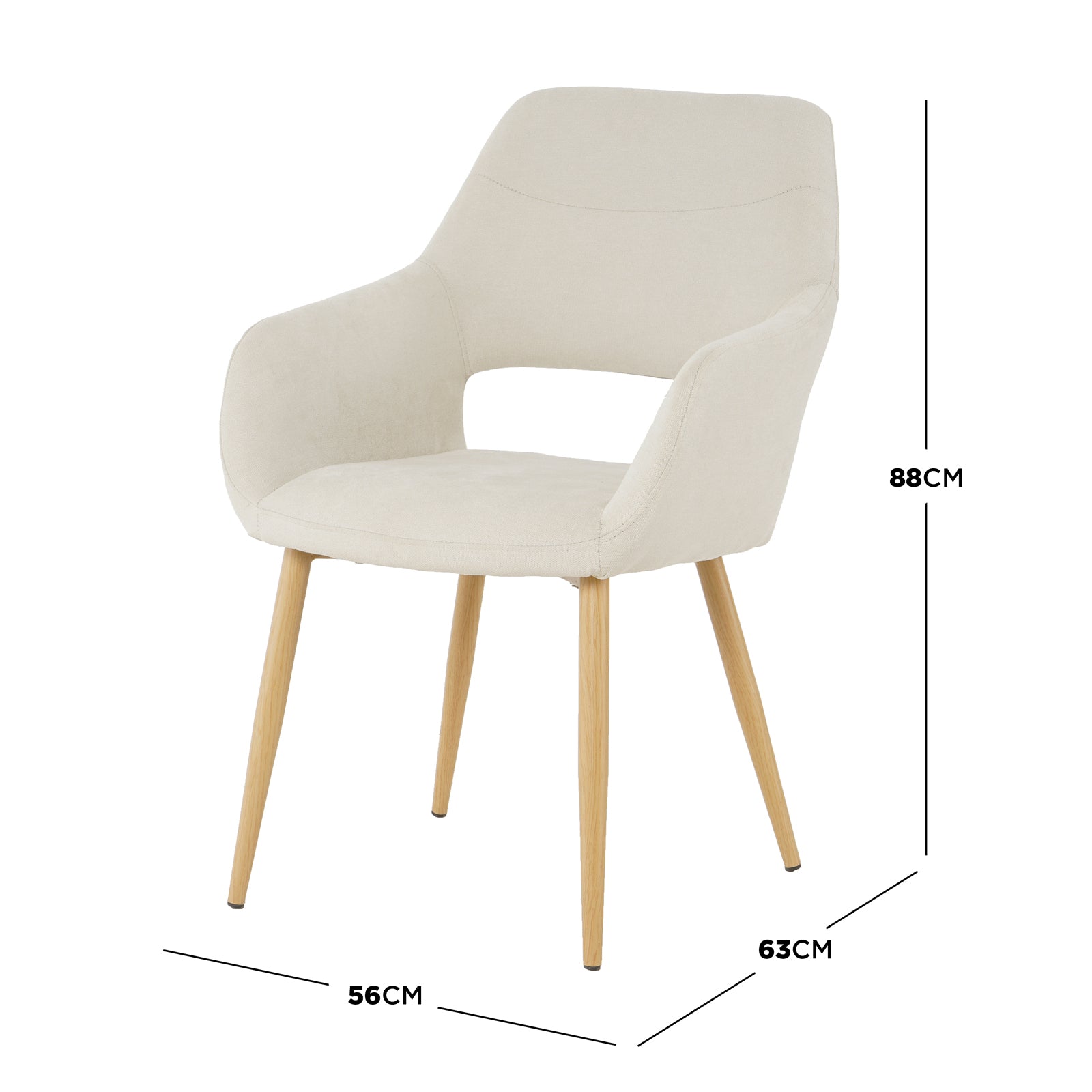 Keith Fabric Dining Chair Light Beige Set of 2, featuring a modern design with a white seat and wooden feel metal legs, perfect for stylish and comfortable dining room seating.