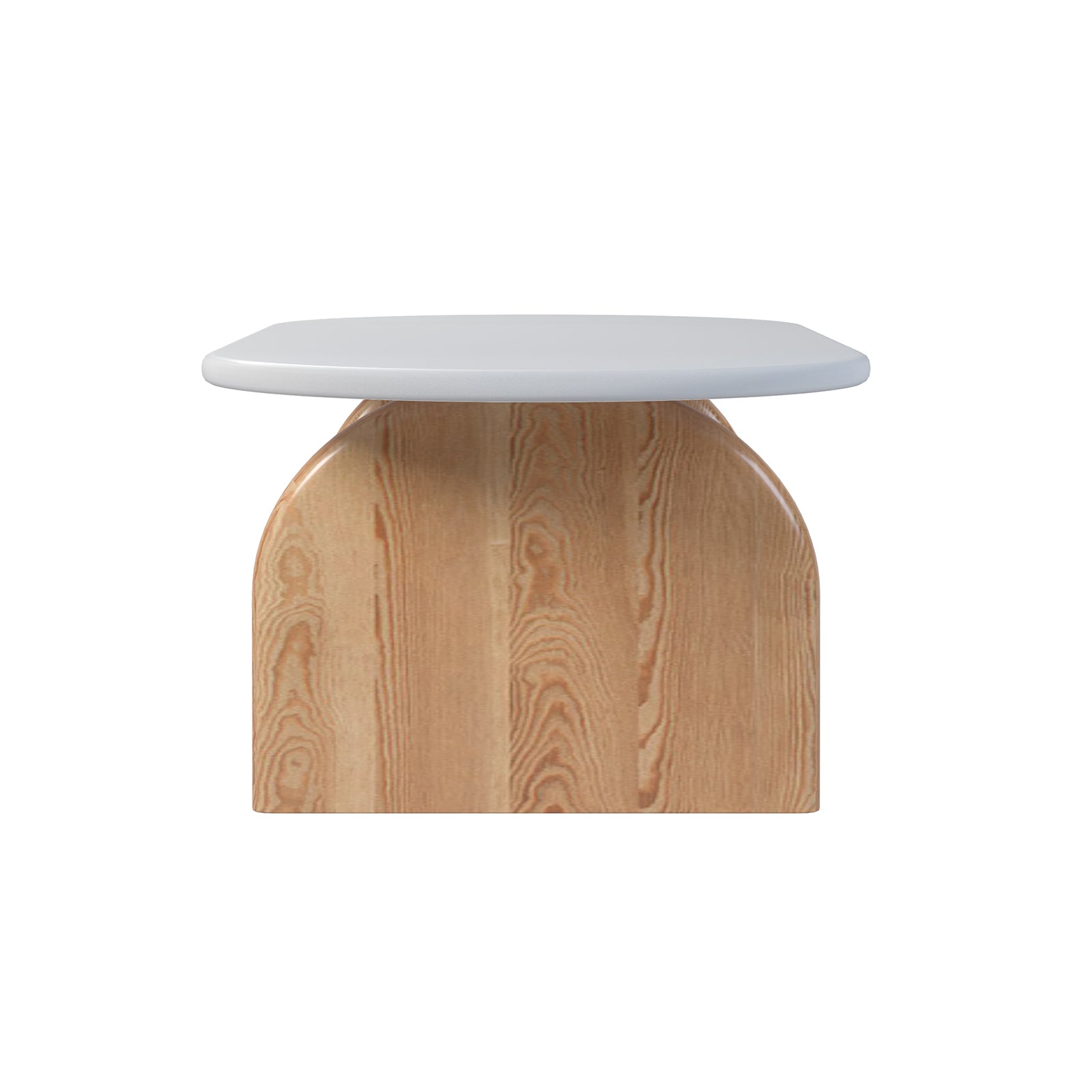 Kerry 120cm Solid Oak Oval Coffee Table - White Natural, showcasing a sleek white tabletop and sturdy natural oak legs, emphasizing its elegant design and robust construction for modern living rooms.