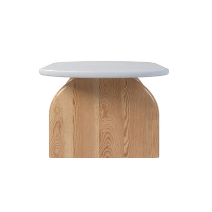 Kerry 120cm Solid Oak Oval Coffee Table - White Natural, showcasing a sleek white tabletop and sturdy natural oak legs, emphasizing its elegant design and robust construction for modern living rooms.