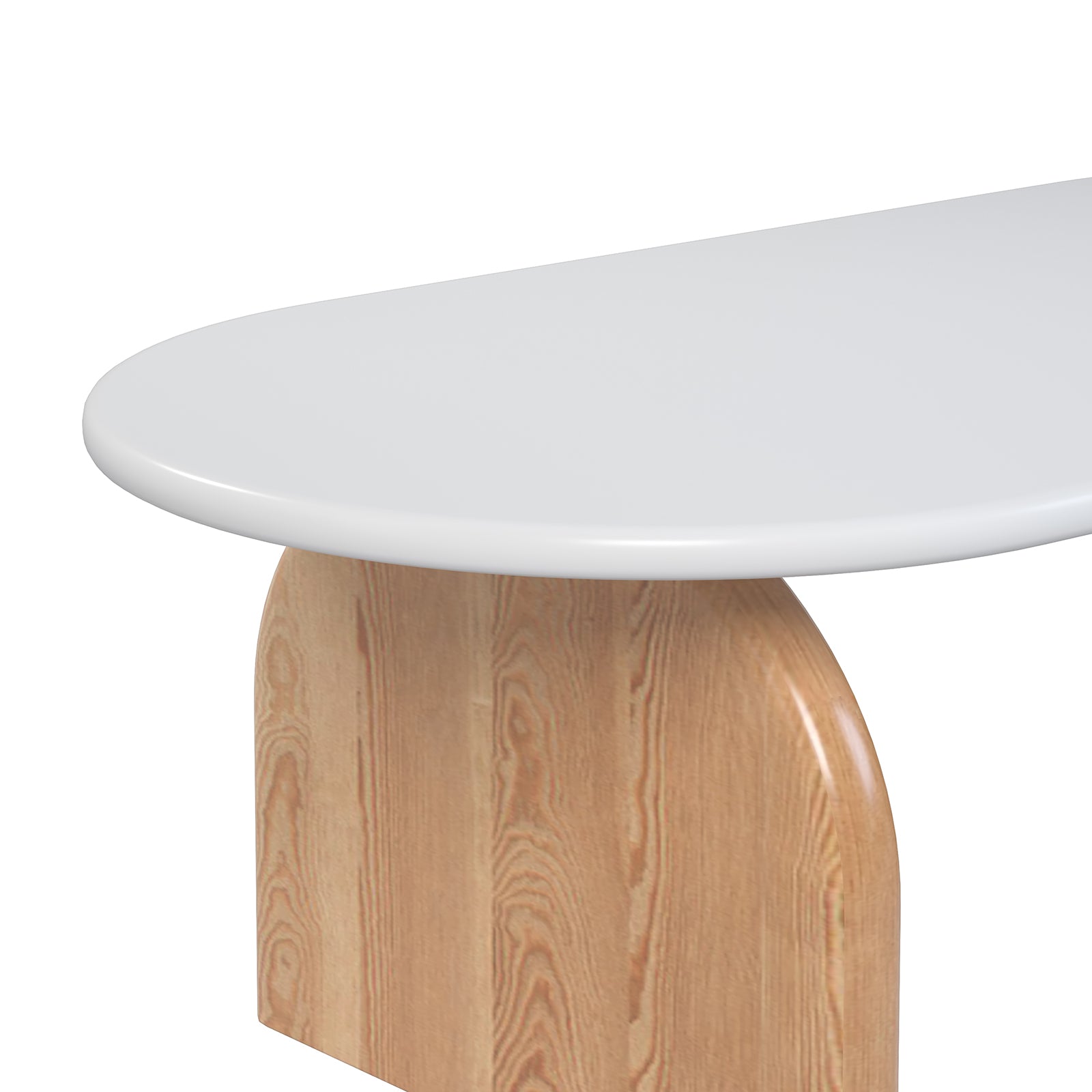 Kerry 120cm Solid Oak Oval Coffee Table - White Natural featuring a sleek white oval tabletop and sturdy natural oak wooden legs, showcasing its modern design and robust construction. Ideal for stylish living rooms.