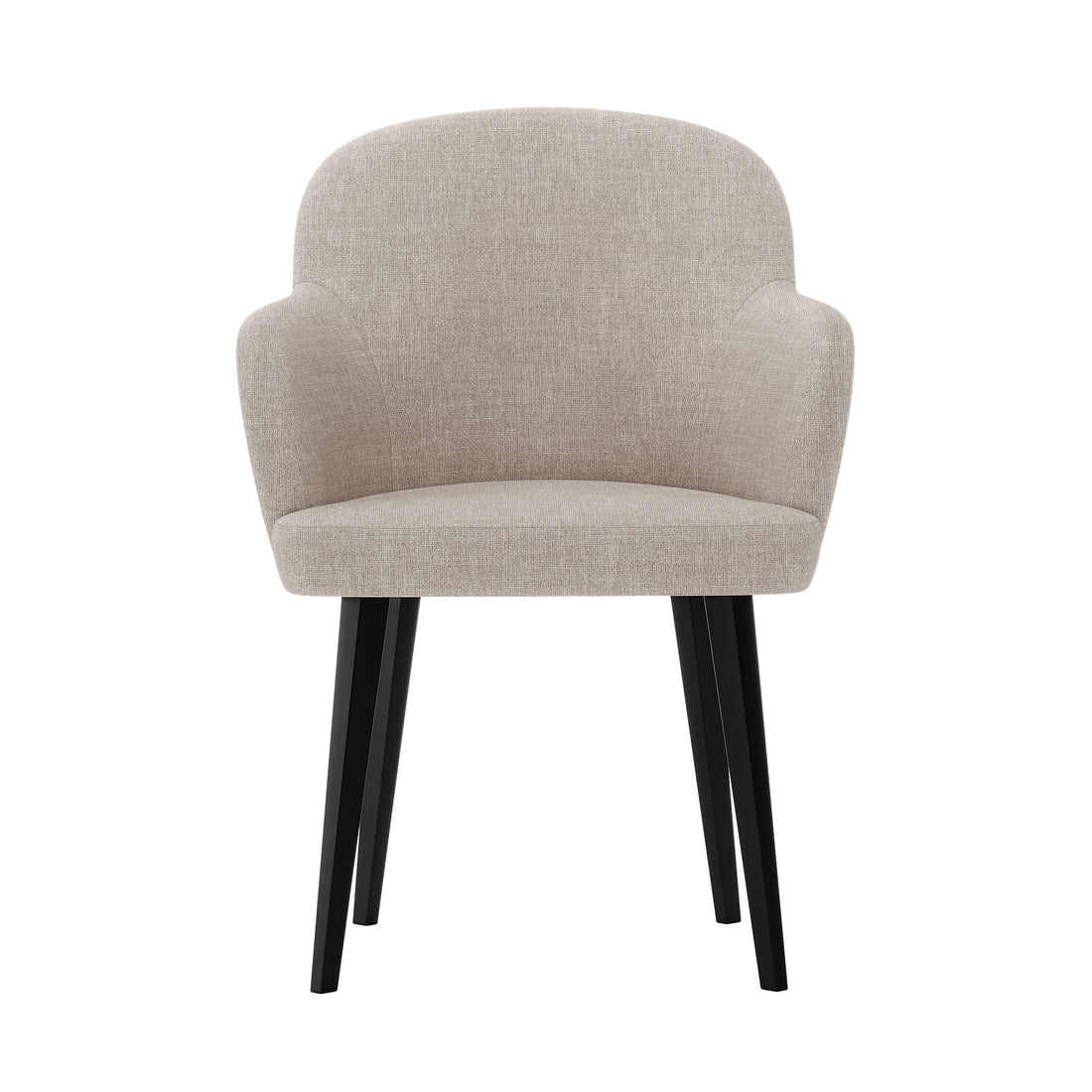 Lennon Linen Fabric Dining Chair Set of 2 in Beige, featuring a modern curved design with integrated armrests, upholstered in beige fabric, and supported by sleek black legs.