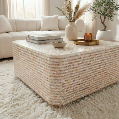 Lior 90cm Mother of Pearl Coffee Table in Mocha Cream