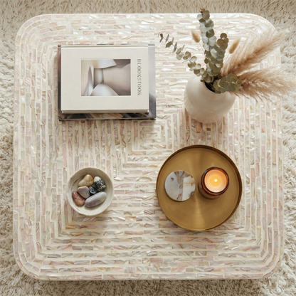 Lior 90cm Mother of Pearl Coffee Table in Mocha Cream