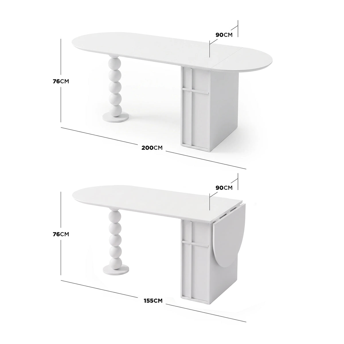 Louisa Oval Foldable Dining Table with Storage in White styled in a room setting