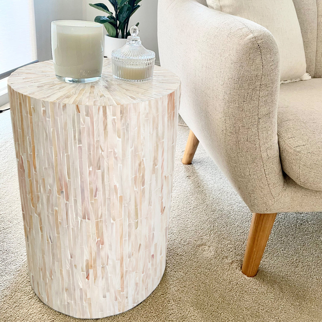 Lulu 35cm Mother of Pearl Inlay Side Table - Cream-Lifestyle