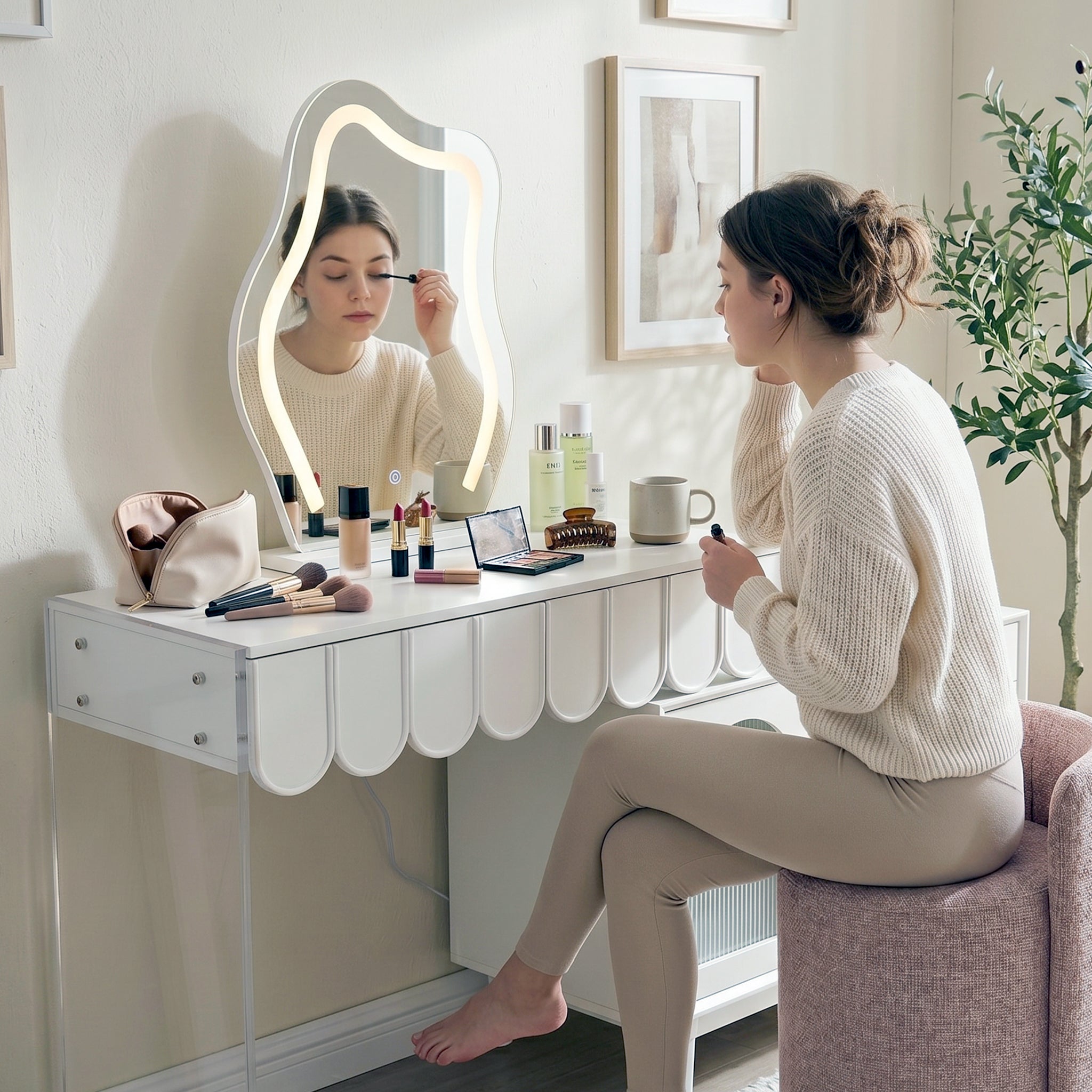 Lunara Extendable Dressing Table with LED Mirror in White