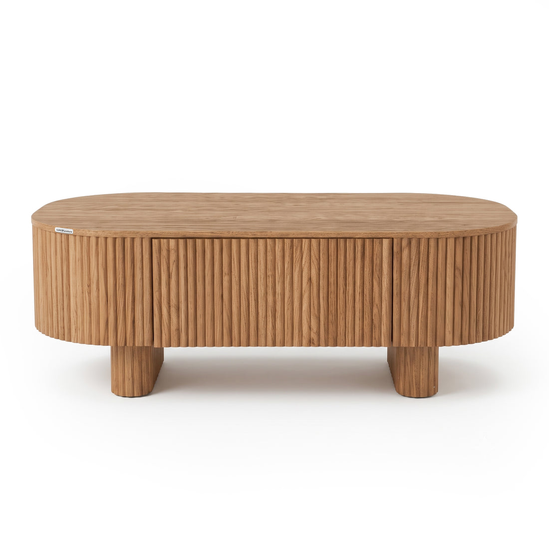 Oval wooden coffee table on a white background