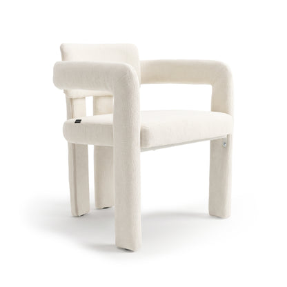 Modern off-white upholstered chair on a white background