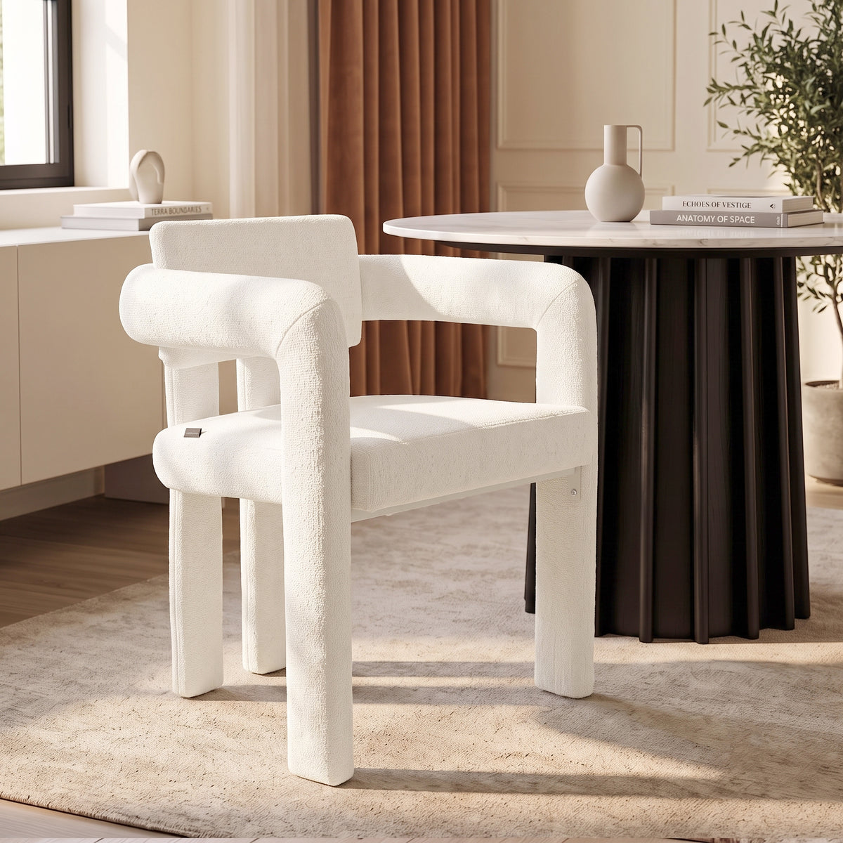 White upholstered chair in a modern styled room