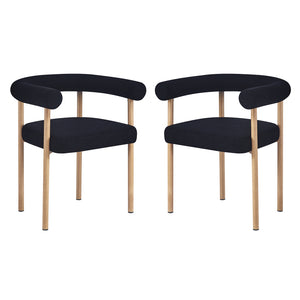Ohio Curved Boucle Dining Chair Set of 2 in Black & Oak