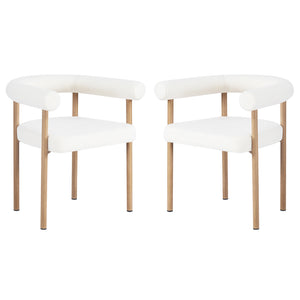 Ohio Curved Boucle Dining Chair Set of 2 in Cream & Oak